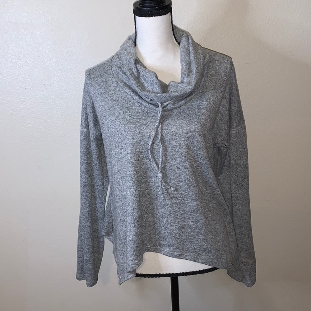 Purple Snow cowl neck stretchy asymmetrical gray pullover sweater